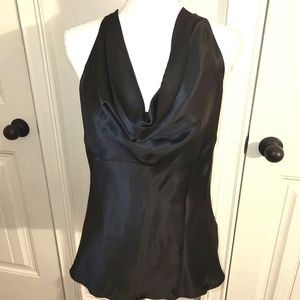 Sleeveless, Sexy, Black Silk Top with Cowl Neckline and Tie in Back